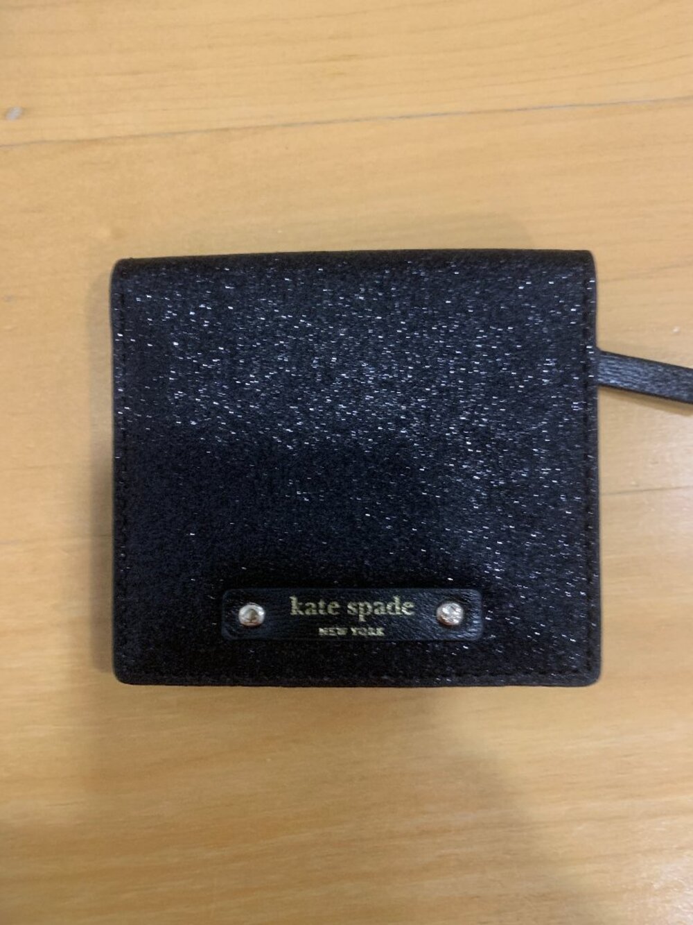 NEW Kate Spade mini wallet in black glitter - multiple card pockets!